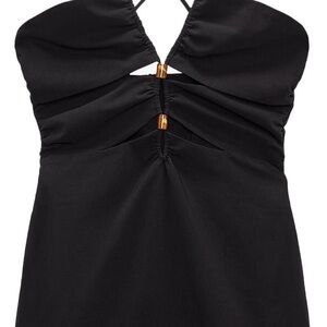 Zara Black Midi Dress with Gold Accents